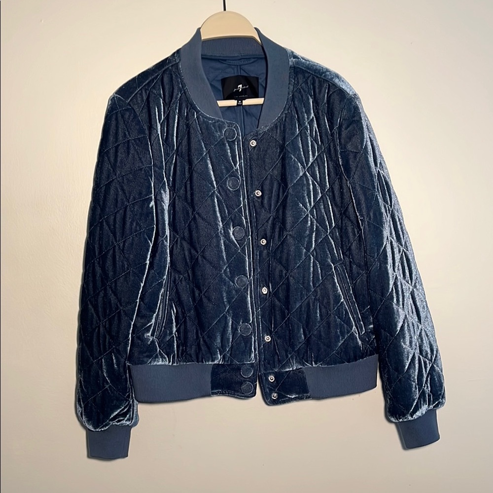 Quilted Velvet Bomber Jacket in Blue 7 for all Mankind
